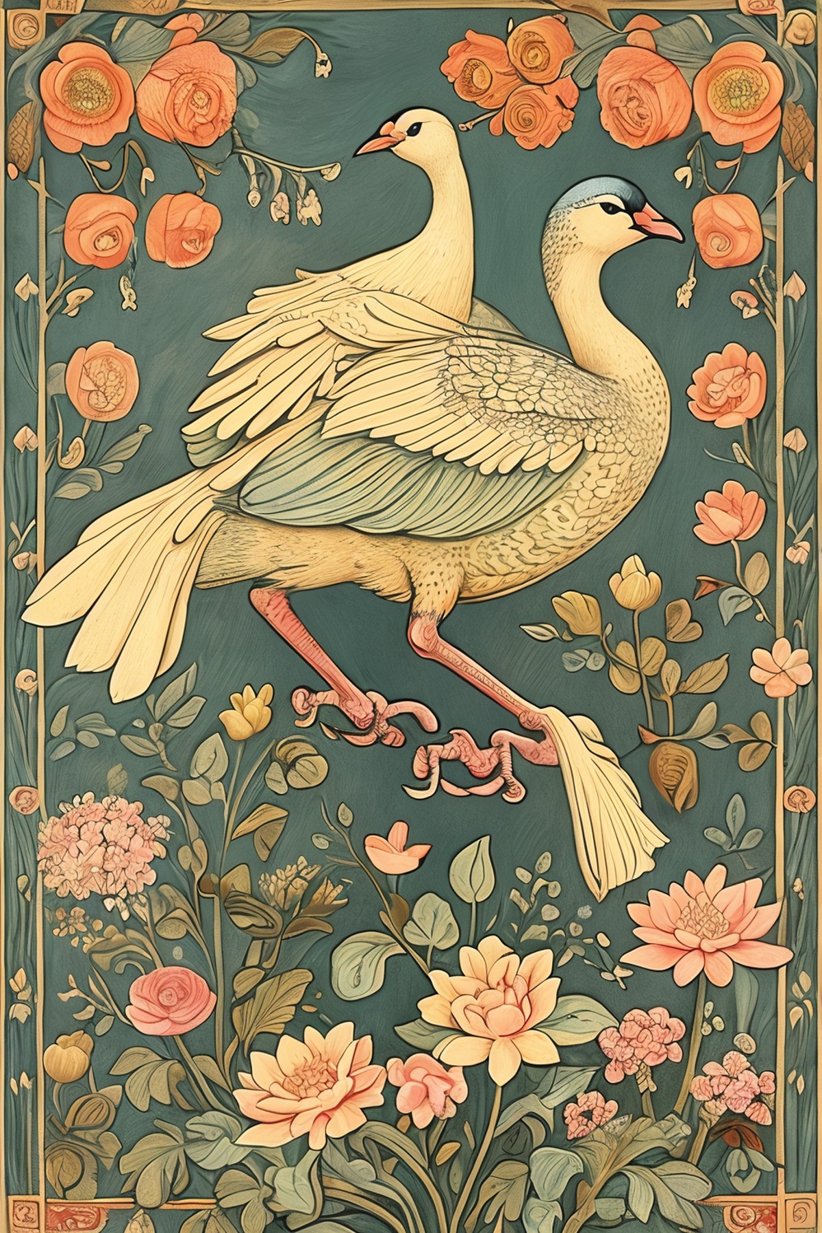 masterpiece,best quality,<lora:tbh132-:0.8>,patten,birds,flower,illustration,painting,style of Walter Crane,